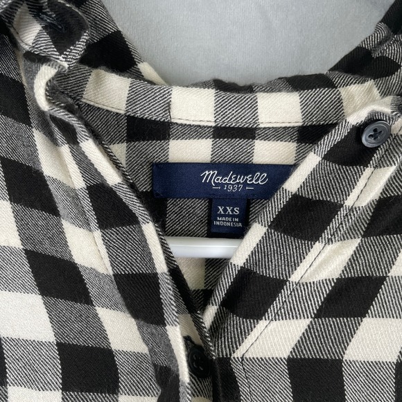 Madewell Buffalo Check Plaid Everyday Shirt Dress Black White Viscose XXS E7148 - Picture 6 of 9